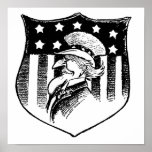 Vintage Uncle Sam and American Flag on Shield Print