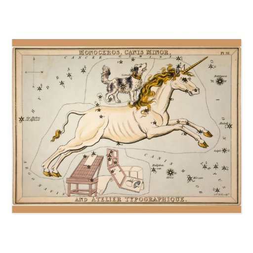 Vintage Unicorn Star Constellation  Map Postcards