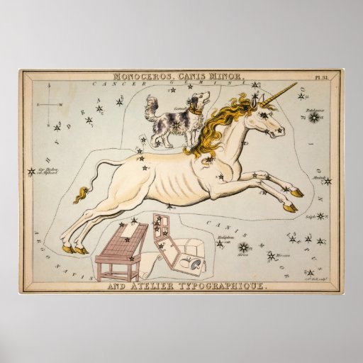 Vintage Unicorn Star Constellation Map Print