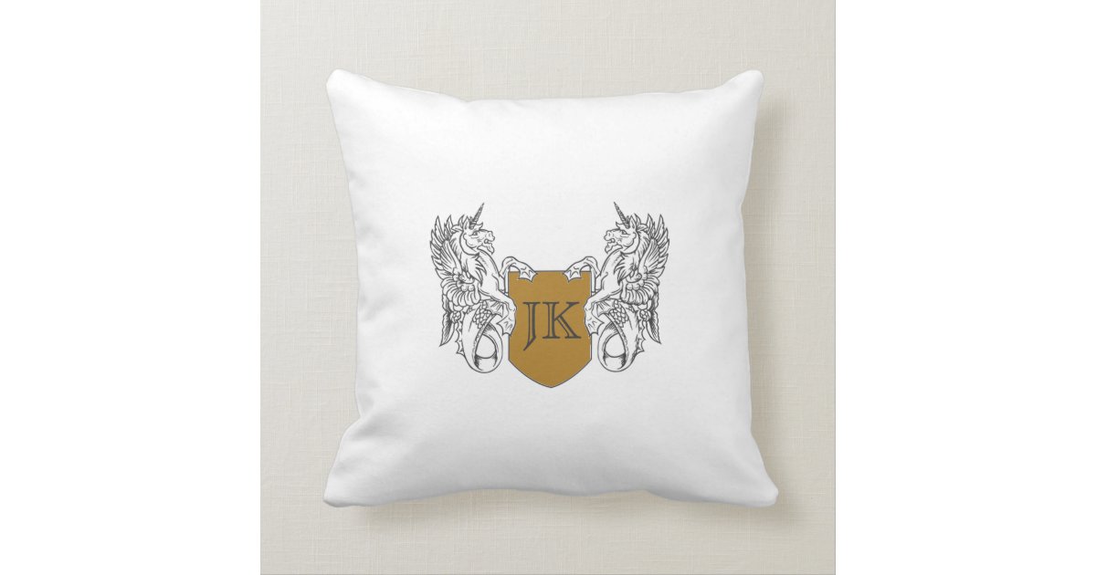 Vintage Unicorns Faux Gold Monogram Throw Pillow Zazzle