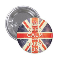 Vintage Union Jack flag keep calm and carry on Pinback Buttons