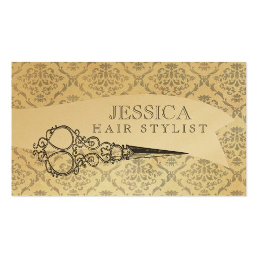 Vintage Unique Professional GOLD Hair Stylist Business Card Template (front side)