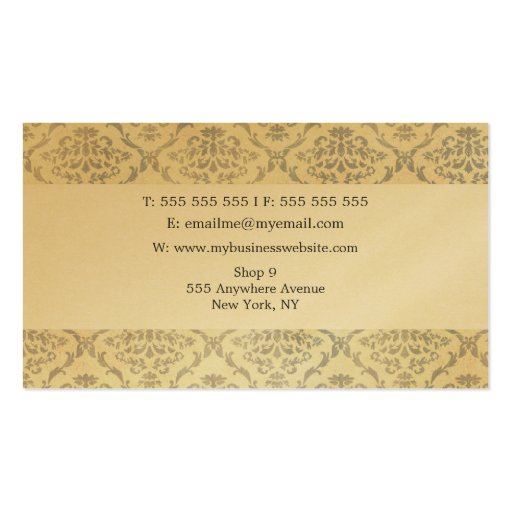 Vintage Unique Professional GOLD Hair Stylist Business Card Template (back side)