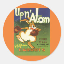 Vintage Up n Atom Carrots Label Art Boxing Rabbit Round Sticker