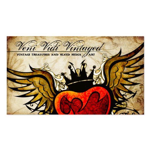 Vintage Urban Tattoo Winged Heart Business Cards (front side)
