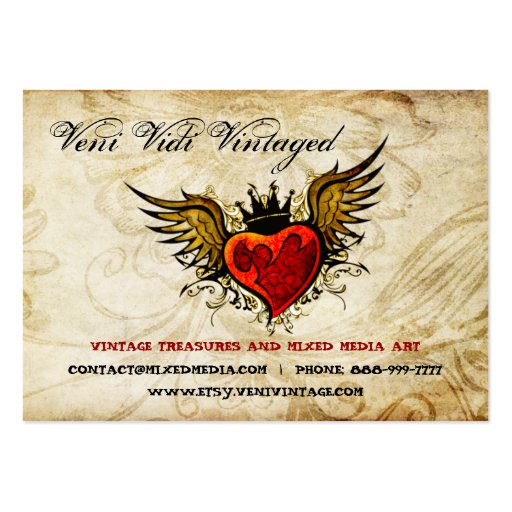 Vintage Urban Tattoo Winged Heart Business Cards (back side)