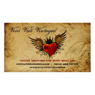 Vintage Urban Tattoo Winged Heart Business Cards
