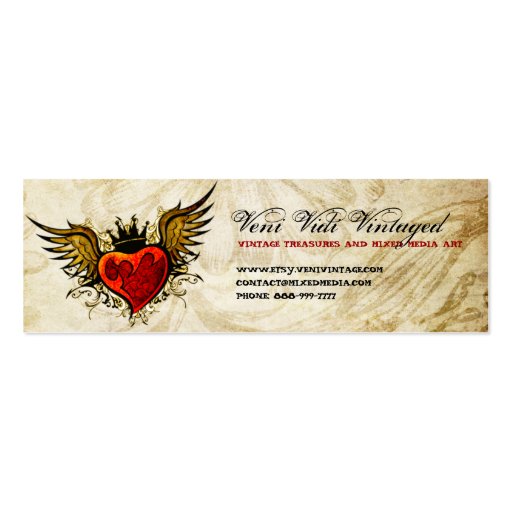 Vintage Urban Tattoo Winged Heart Business Cards (back side)