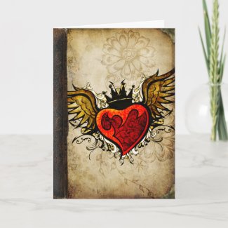 Vintage Urban Tattoo Winged Heart Greeting Cards card