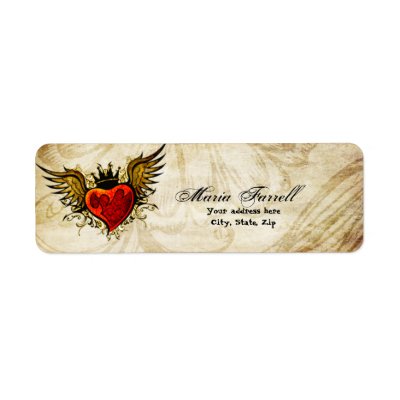 Vintage Tattoos on Vintage Urban Tattoo Winged Heart Return Label By Oddlotpaperie Thane