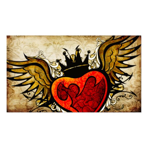 Vintage Urban Tattoo Winged Heart RSVP Cards Business Card Template (back side)