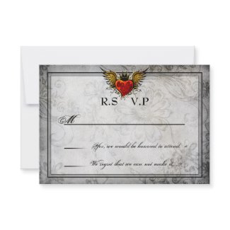 Vintage Urban Tattoo Winged Heart RSVP Cards Custom Invitations