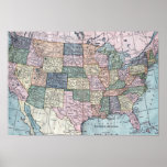 Vintage USA Map Poster | Zazzle