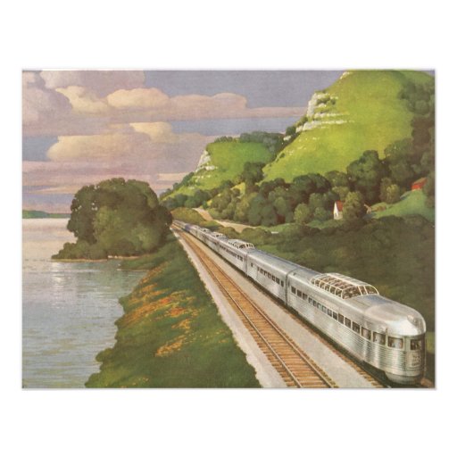 Vintage Vacation by Train, Locomotive in Country Personalized Announcement
