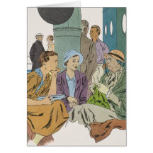 Vintage Vacation, Passengers Cruise Ship on Deck Greeting Cards