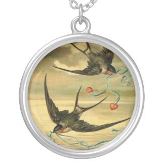 Vintage Valentine Barn Swallows necklace