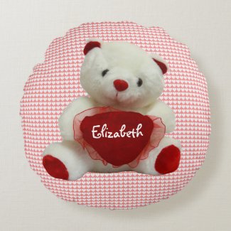 Vintage Valentine Bear With Heart Round Pillow