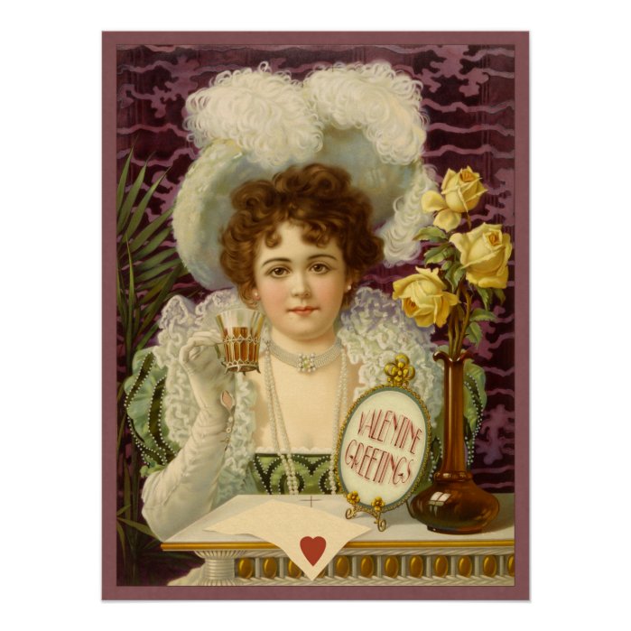 Vintage Valentine Café Girl CC0354 Poster