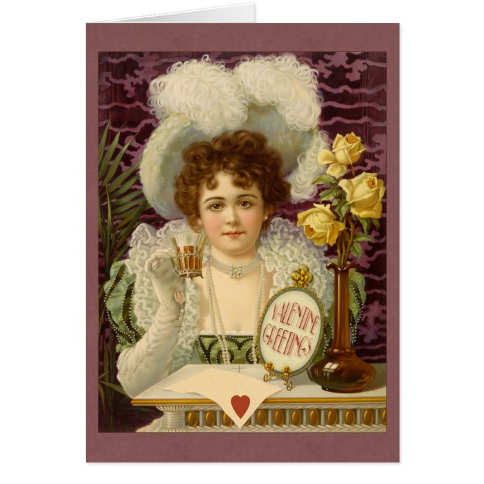 Vintage Valentine Café Girl CC0355 Greeting Card