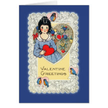 Vintage Valentine Card with Bluebirds