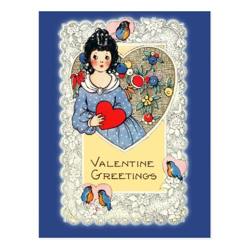 Vintage Valentine Card with Bluebirds Post Cards