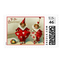 Vintage Valentine Child Clowns Postage Stamp by JuJuGarden Vintage Valentine Child Clowns Postage Stamp