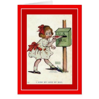 Vintage Valentine ~ Cute Girl Mailing Her Valentin Greeting Card