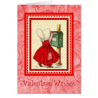 Vintage Valentine ~ Girl Mailing Her Valentine Greeting Card
