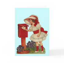 Vintage Valentine Girl Mails Card