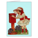 Vintage Valentine Girl Mails Card