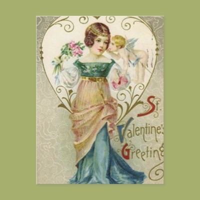 Vintage Valentine Greeting With Lady and Cherib Postcard Zazzle_postcard Vintage Valentine Greeting With Lady and Cherib Postcard Zazzle_postcard