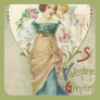 Vintage Valentine Greeting With Lady and Cherib Square Sticker Vintage Valentine Greeting With Lady and Cherib Square Sticker