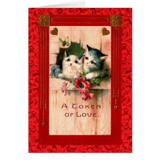 Vintage Valentine Grey Kittens & Hearts Greeting Card