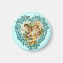 Vintage Valentine Heart & Cupids Refrigerator Magnet