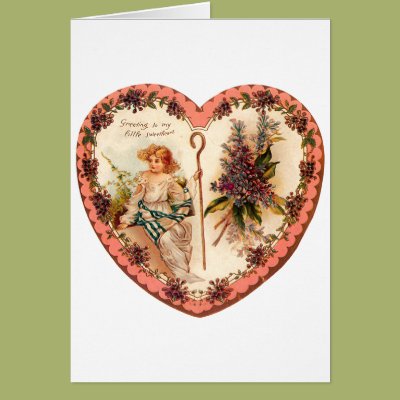 Vintage Valentine Heart With Purple Flowers Greeting Card Zazzle_card