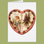 Vintage Valentine Heart With Purple Flowers Greeting Card