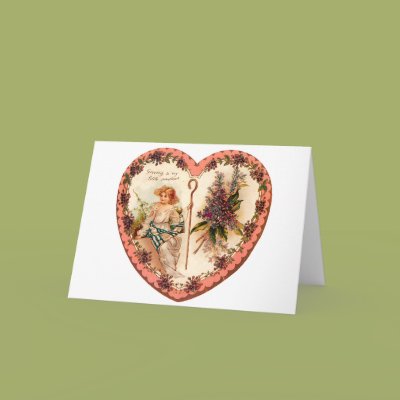 Vintage Valentine Heart With Purple Flowers Card Zazzle_card