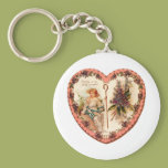 Vintage Valentine Heart With Purple Flowers Keychains