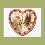 Vintage Valentine Heart With Purple Flowers Postcards