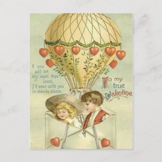 Vintage Valentine Hot Air Balloon postcard