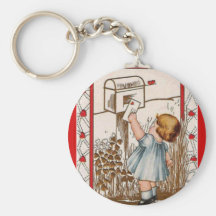 Vintage Valentine ~ Little Girl Mailing Valentine Keychain