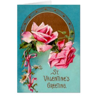 Vintage Valentine Pink Roses & White Daisies Greeting Card