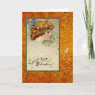 Vintage Valentine Schmucker Girl Gold Butterfly Greeting Card