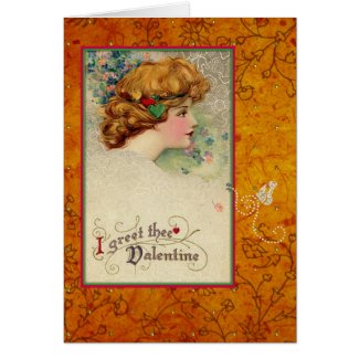 Vintage Valentine Schmucker Girl Gold Butterfly Greeting Card