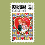Vintage Valentine Triangles and Hearts Postage Stamps