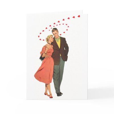 Vintage Valentine Walking with Floating Hearts Cards