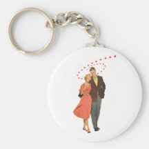 Vintage Valentine Walking with Floating Hearts Keychains