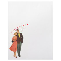 Vintage Valentine Walking with Floating Hearts Letterhead Design