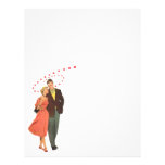 Vintage Valentine Walking with Floating Hearts Letterhead Design