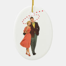 Vintage Valentine Walking with Floating Hearts Ornaments